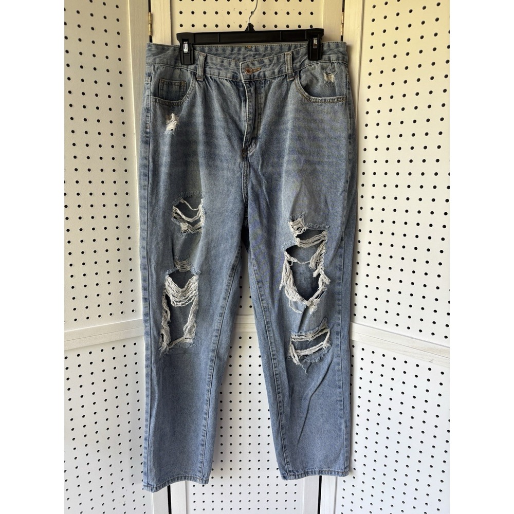 Shein Women's XL US‎ 12 Medium Blue Wash Denim Jeans Ripped Distressed